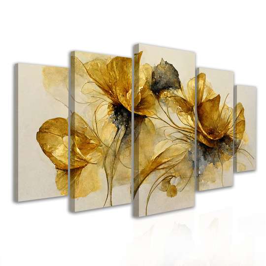 Модульная картина, Абстрактные золотые цветы, 108 х 60