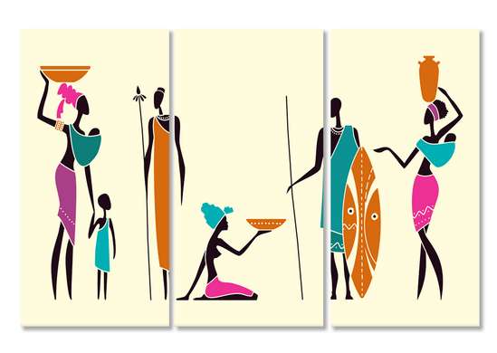 Tablou Pe Panza Multicanvas, Femei africane pe un fundal bej., 70 x 50