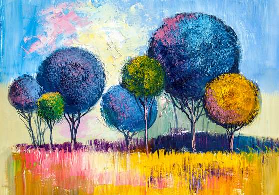 Fototapet - Copaci multicolor pictati in culori aprinse