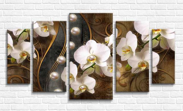 Modular picture, White orchids on a dark background, 206 x 115