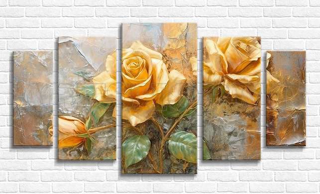 Modular picture, Beige roses with 3D effect, 108 х 60