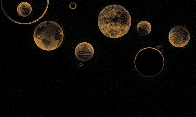 Fototapet - Planete pe un fundal de bronz întunecat