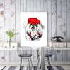 Постер - Белая маленькая собака с красной шапочкой, 60 x 90 см, Постер в раме, Минимализм