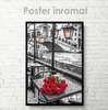 Poster - Red roses in a black and white city, 60 x 90 см, Framed poster on glass, Maps and Cities