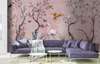 Wall Mural - Flamingos and tropical birds and trees on a pink background