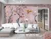 Wall Mural - Flamingos and tropical birds and trees on a pink background