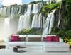 Wall Mural - Beautiful waterfall on the background of green hills