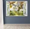 Stickere pentru pereți - Fereastra cu vedere spre o grădină cu unicorni, Imitarea Ferestrei, 130 х 85