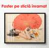 Постер - Китаянка с красным зонтиком, 90 x 60 см, Постер в раме, Разные