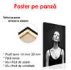 Poster - Portrait of Kate Moss in a black T-shirt on a black background, 60 x 90 см, Framed poster