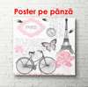 Poster - Turnul Eiffel cu fluturi roz, 100 x 100 см, Poster înrămat, Provence