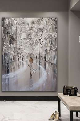 Постер - Девушка гуляет по Парижу, 30 x 45 см, Холст на подрамнике