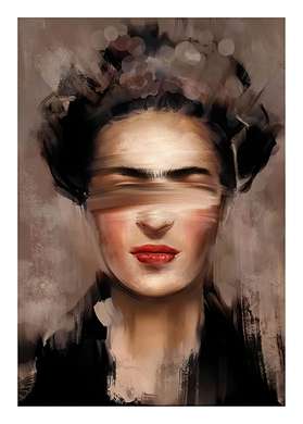 Poster - Portrait of Frida in a new interpretation, 60 x 90 см, Framed poster on glass, Art