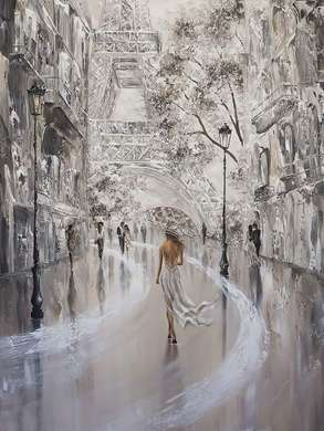 Poster - Girl walks in Paris, 30 x 45 см, Canvas on frame