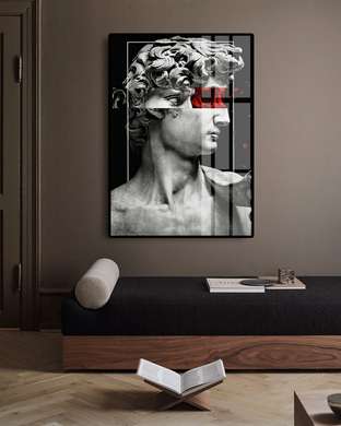 Постер - Статуя Дэвида с красным вглядом, 30 x 45 см, Холст на подрамнике