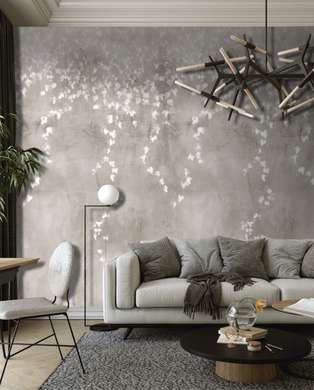 Wall Mural - Abstract leaves on a gray wall