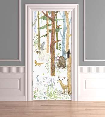 3D door sticker, Forest with animals, 60 x 90cm, Door Sticker