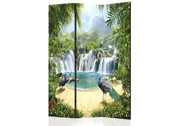 Screen - Paradise Island with a blue peacock., 3