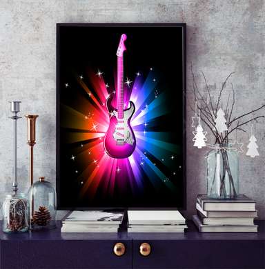 Постер - Электрическая гитара, 60 x 90 см, Постер на Стекле в раме, Музыка