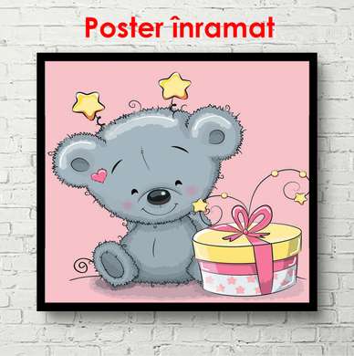 Poster - Koala cu un cadou, 100 x 100 см, Poster înrămat, Pentru Copii