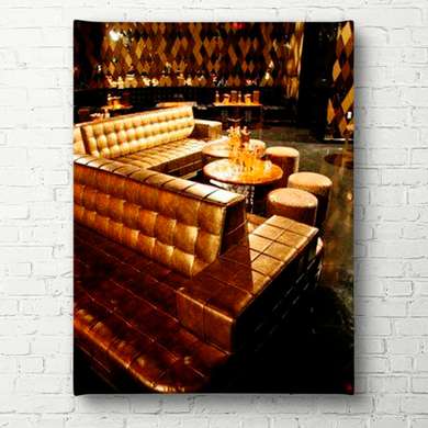 Постер - Золотые диваны в интерьере, 60 x 90 см, Постер на Стекле в раме