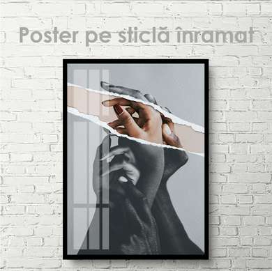 Постер - Руки, 60 x 90 см, Постер на Стекле в раме, Черно Белые