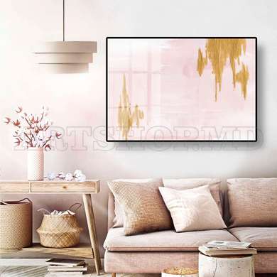 Poster - Golden smudges on a gentle background, 90 x 60 см, Framed poster on glass, Abstract