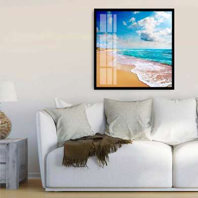 Poster - Waves on the sea coast, 100 x 100 см, Framed poster, Marine Theme