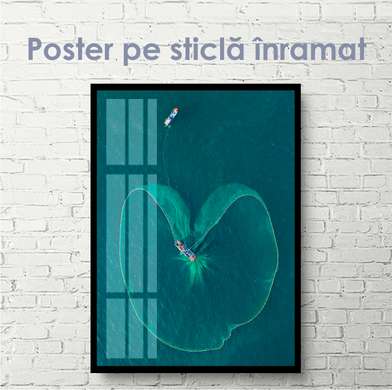 Poster - Fishing net and boat on the high seas, 30 x 45 см, Canvas on frame, Marine Theme