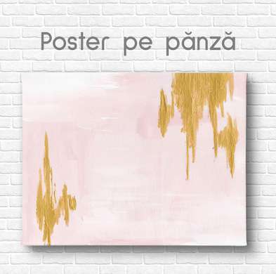Постер - Золотые подтеки на нежном фоне, 45 x 30 см, Холст на подрамнике, Абстракция