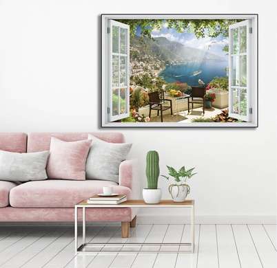 Wall Decal - Window overlooking the terrace by the sea, Window imitation