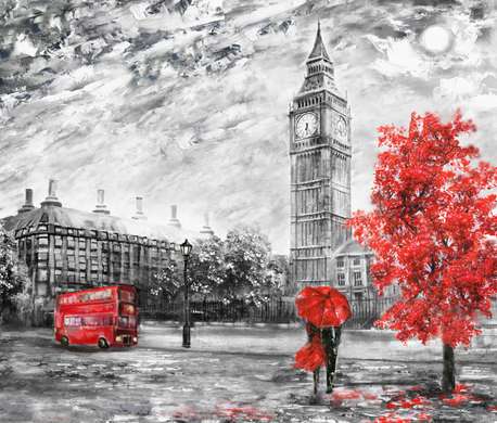 Modular painting, London gray with red accents, 106 x 60