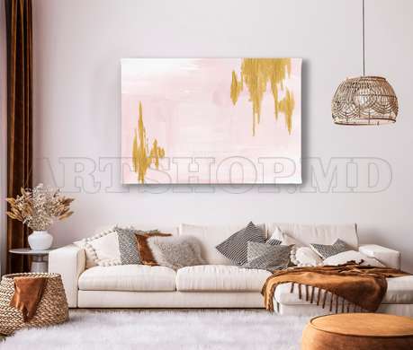 Poster - Golden smudges on a gentle background, 90 x 60 см, Framed poster on glass, Abstract