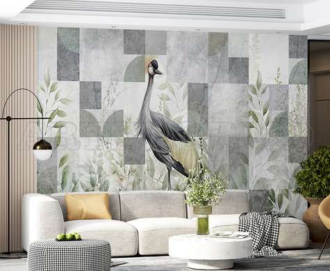 Wall mural - Exotic bird and geometric elements, fresco style