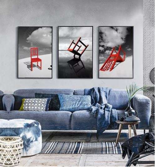 Постер - Красный стул, 60 x 90 см, Постер на Стекле в раме, Наборы