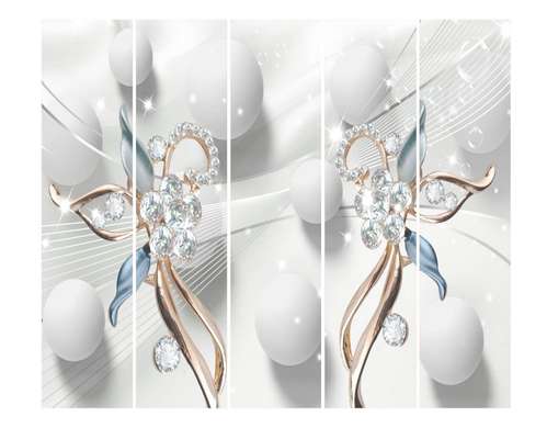 Screen - White spheres and jewels on a white background, 7