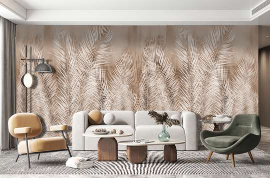 Wall Mural - Abstract beige feathers from bottom to top