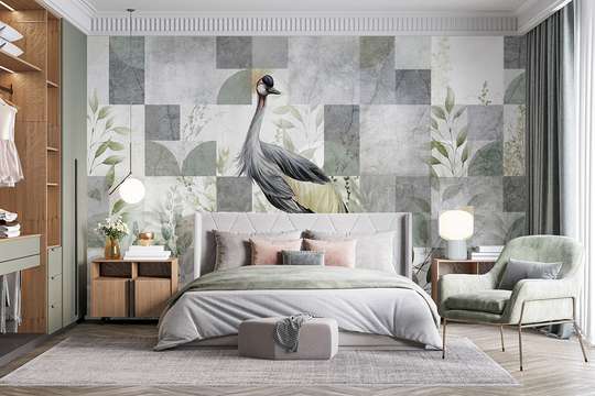 Wall mural - Exotic bird and geometric elements, fresco style