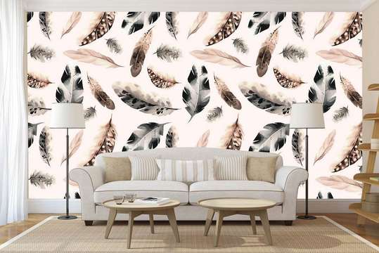 Wall Mural - Beautiful feathers on a beige background