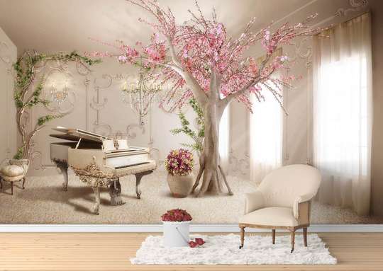 Фотообои - Розовое дерево и рояль.
