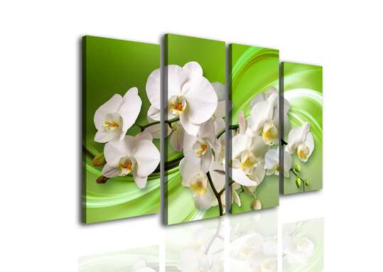 Tablou Pe Panza Multicanvas, Orhidee albă pe un fundal verde., 198 x 115