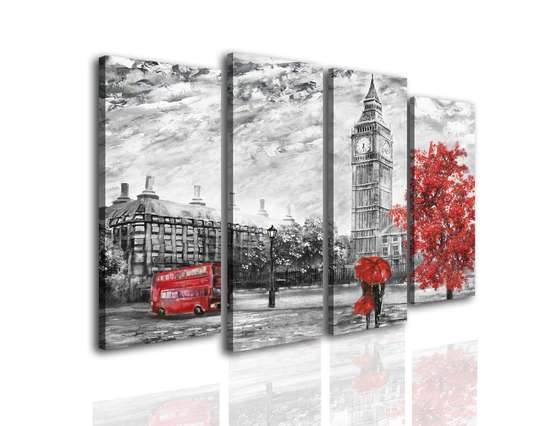 Модульная картина, Серый лондон с красными акцентами, 198 x 115