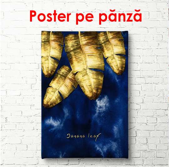 Poster - Golden leaves on a blue background, 60 x 90 см, Framed poster