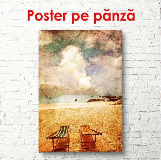 Постер - Старинная фотография пляжа, 60 x 90 см, Постер в раме