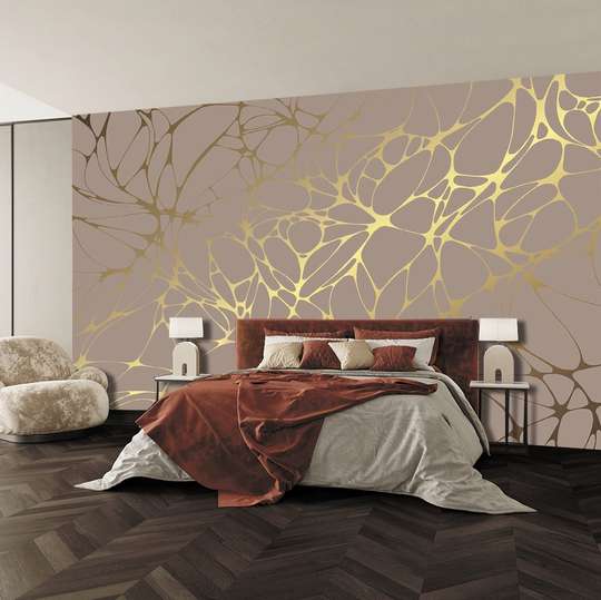 Wall Mural - Golden lines on a beige background