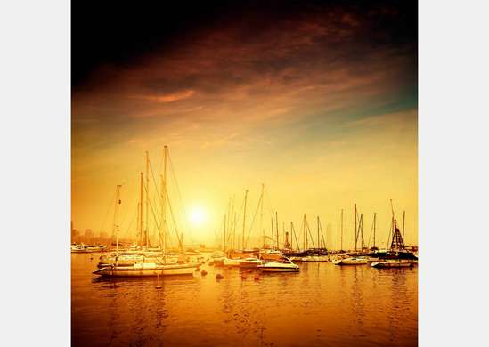Фотообои - Яхты на оранжевом закате.