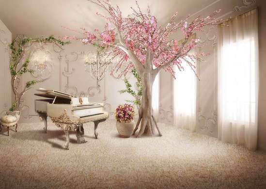 Fototapet - Un copac roz și un pian.