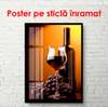 Poster - Un pahar și o sticlă de vin pe un fundal maro, 45 x 90 см, Poster înrămat, Alimente și Băuturi