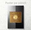 Poster - Golden sun in black-grey background, 60 x 90 см, Framed poster on glass, Abstract