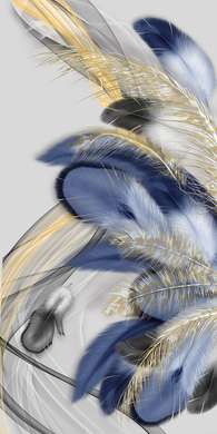 Poster - Blue feathers, 45 x 90 см, Framed poster on glass, Glamour
